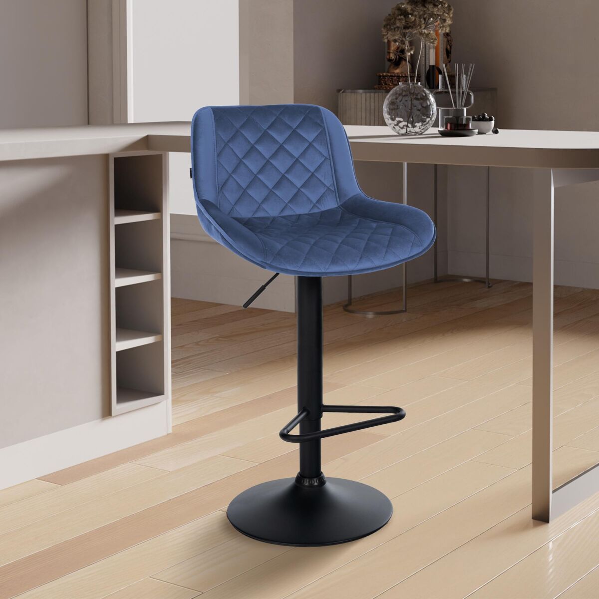 Taburete de bar kasson terciopelo azul 52x50x84 cm