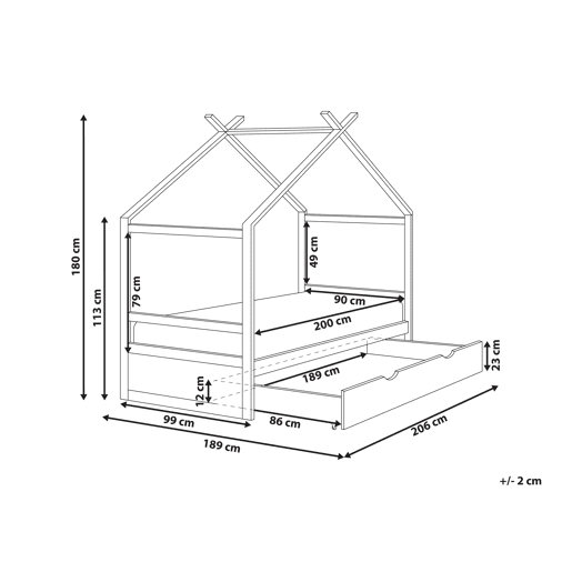 Cama infantil Casa Pinho ORGEVAL 90 x 200 cm com arrumação Cinzento
