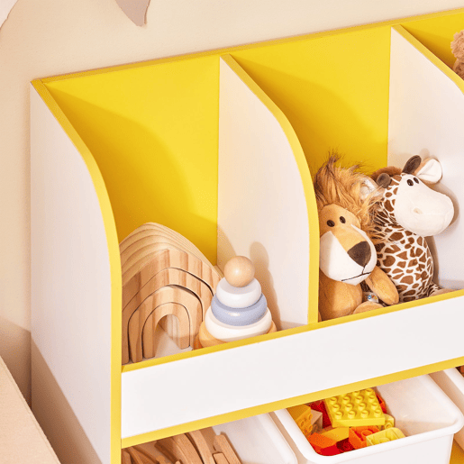 Estante infantil para brinquedos e livros, 3 compartimentos e 3 caixas de plástico, 70x30x58 cm KMB107-G SoBuy PT