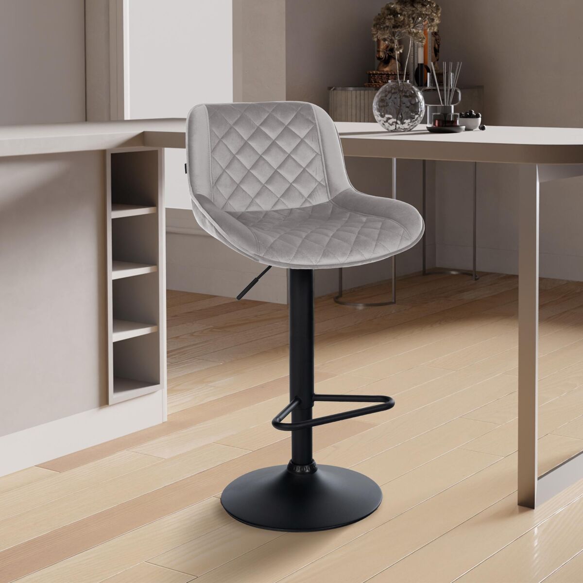 Taburete de bar kasson terciopelo gris 52x50x84 cm
