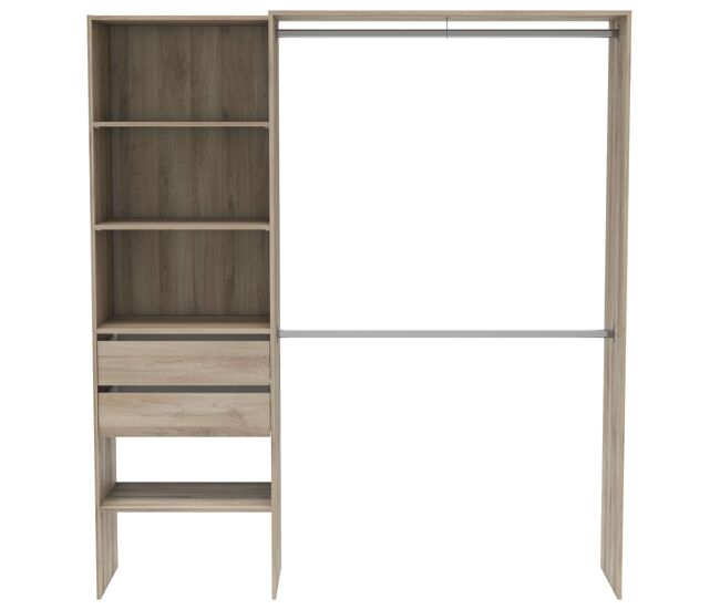 Armario 2 barras colgadoras columna con 4 estantes y 2 cajones habitacion dormitorio vestidor 205x185x44 cm