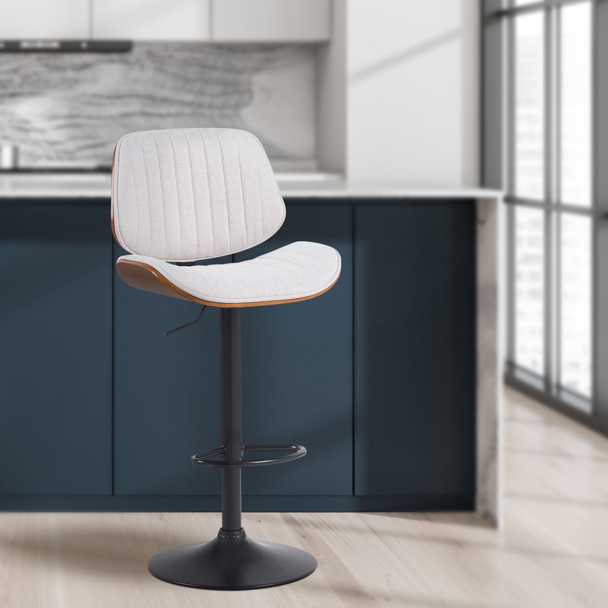 Lote de 2 taburetes de bar clawson de tela nogal/crema 50x50x94 cm
