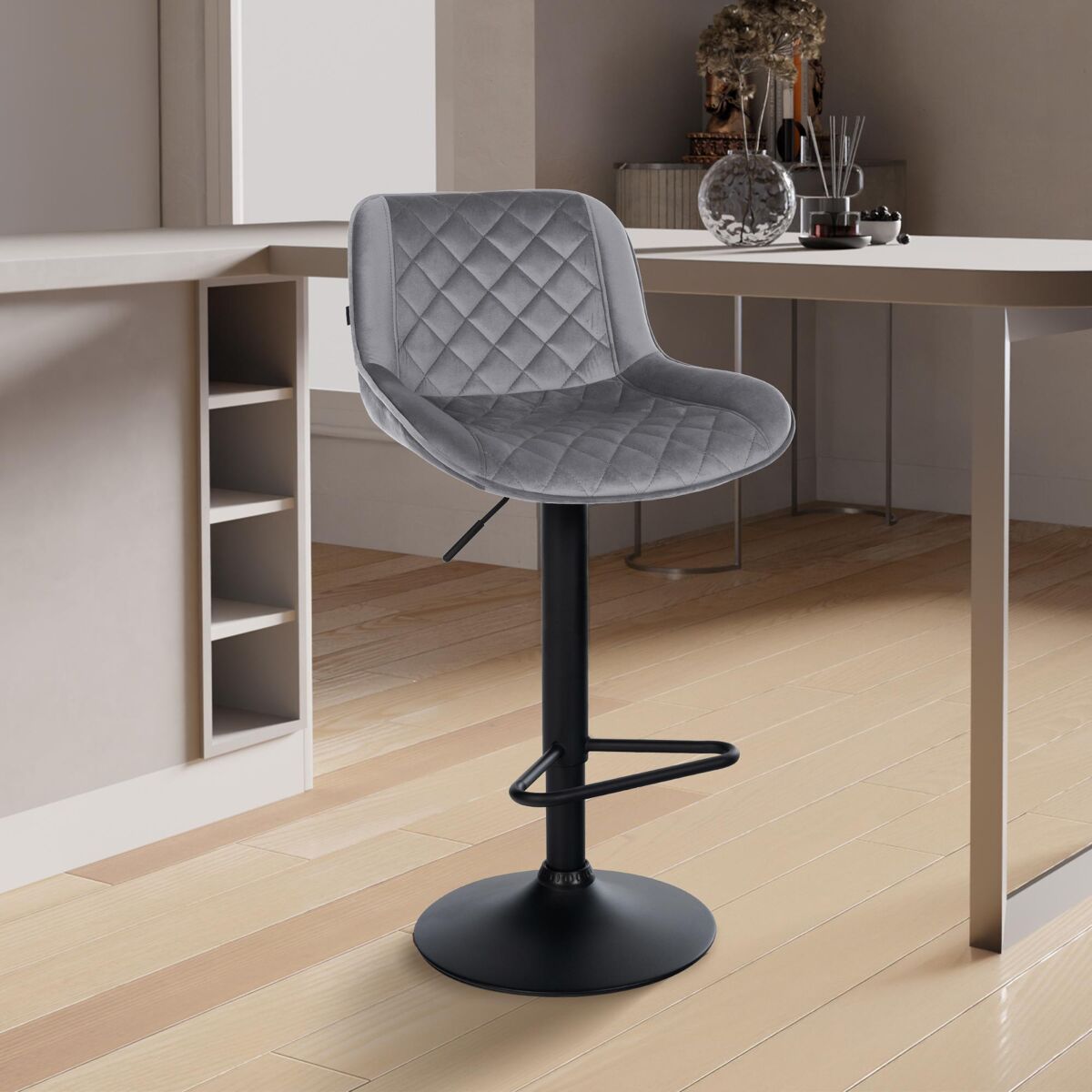 Taburete de bar kasson terciopelo gris oscuro 52x50x84 cm