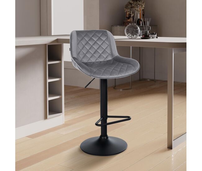 Taburete de bar kasson terciopelo gris oscuro 52x50x84 cm