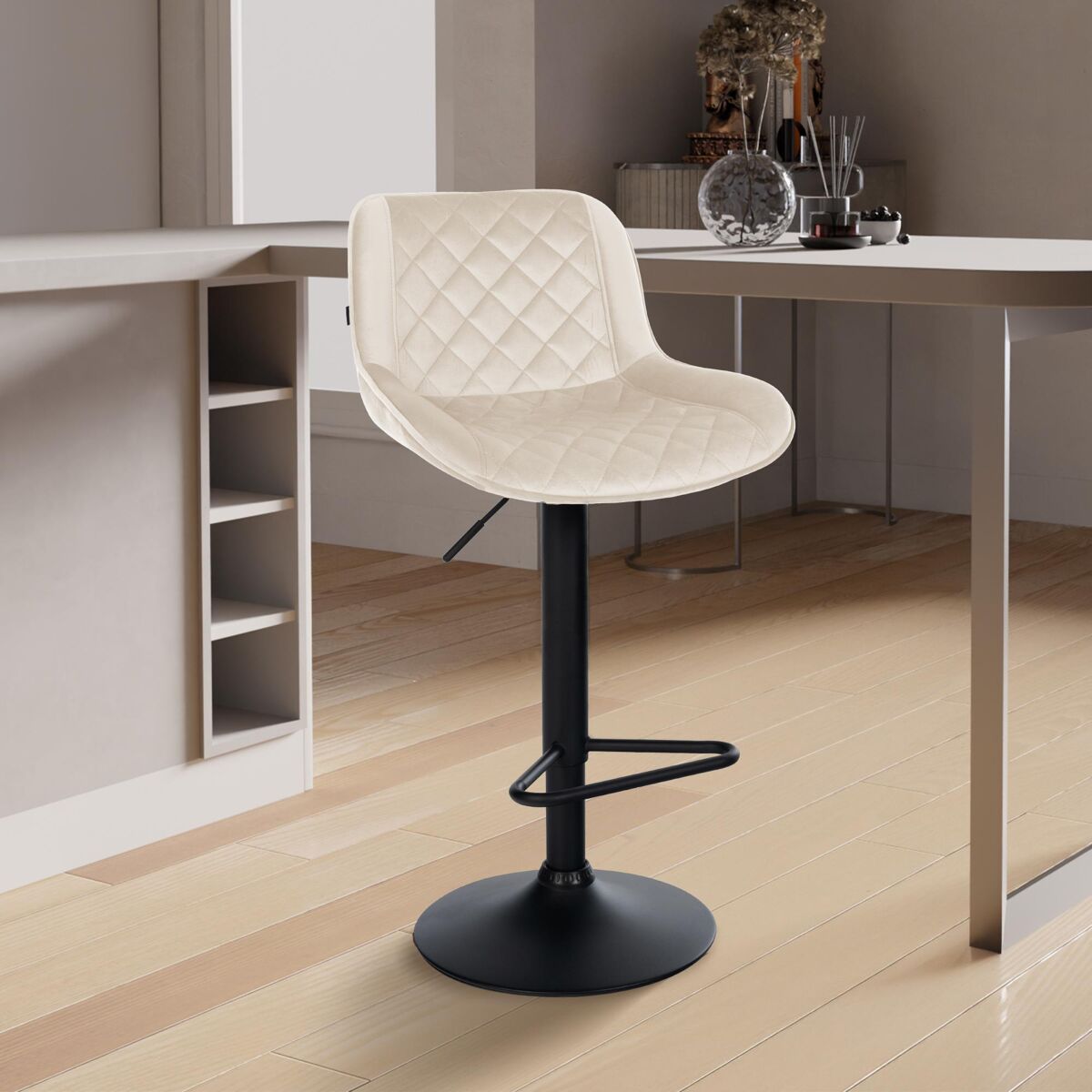 Taburete de bar kasson terciopelo crema 52x50x84 cm