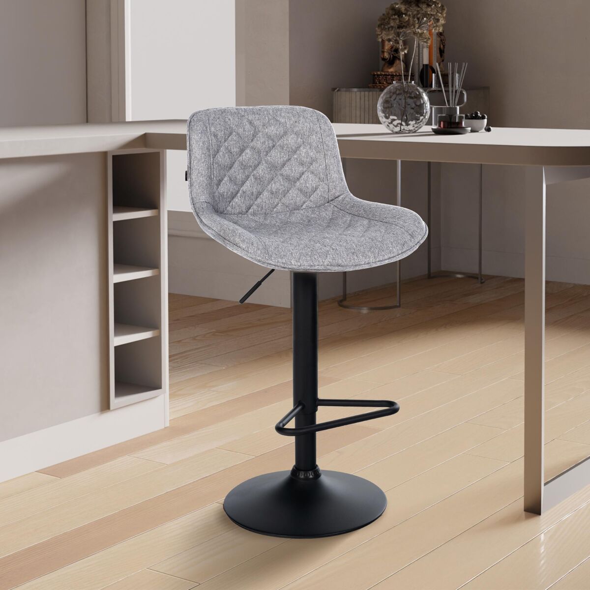 Taburete de bar kasson tela gris 52x50x84 cm