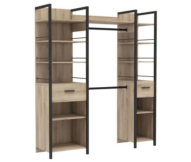 Vestidor urano roble kronberg y negro 180x45x208cm dormitorio industrial