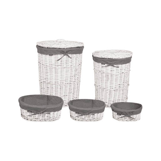 Conjunto de 5 cestos VAKARI Madeira de salgueiro Cinzento