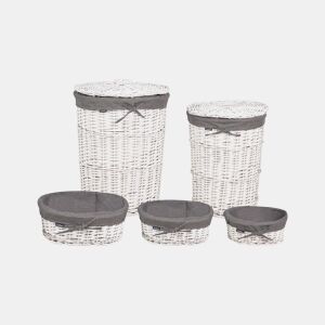 Conjunto de 5 cestos VAKARI Madeira de salgueiro Cinzento