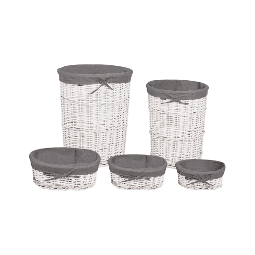 Conjunto de 5 cestos VAKARI Madeira de salgueiro Cinzento