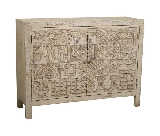 Aparador de madera labrada blanco 120x40x90 cm