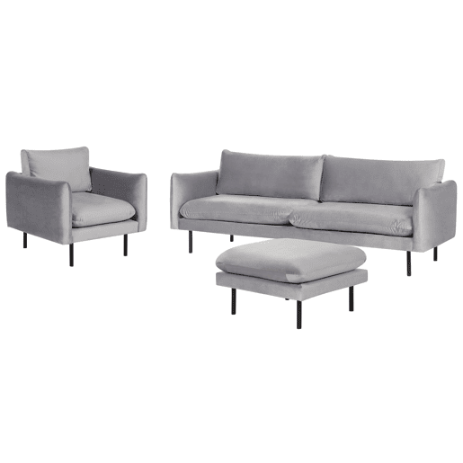 Conjunto de sala de estar VINTERBRO Veludo Cinzento com repousa-pés 5 lugares