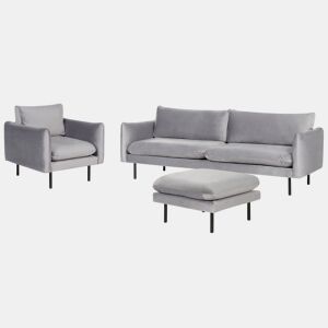 Conjunto de sala de estar VINTERBRO Veludo Cinzento com repousa-pés 5 lugares