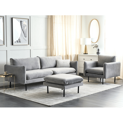 Conjunto de sala de estar VINTERBRO Veludo Cinzento com repousa-pés 5 lugares
