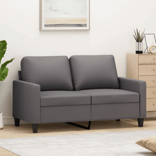 Sofá de 2 lugares - Sofá fixo 120 cm couro artificial cinza Sofá de 2 lugares - Sofá fixo 120 cm couro artificial cinza