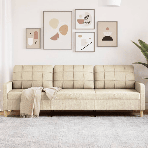 Sofá de 3 lugares - Sofá fixo tecido 210 cm cor creme