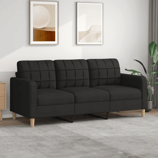 Sofá de 3 lugares - Sofá fixo tecido 180 cm preto
