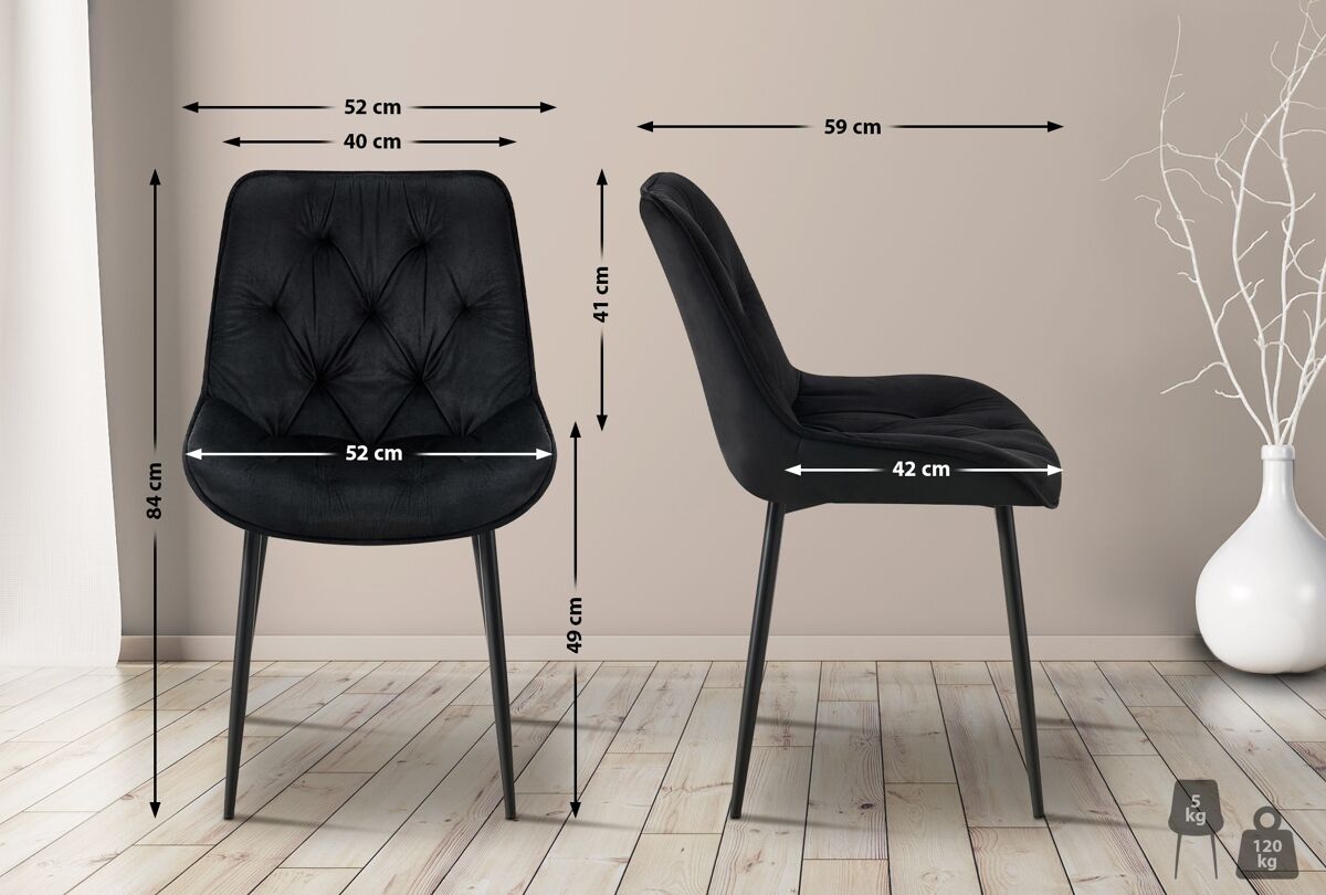 lote de 2 sillas de comedor terciopelo wallace negro 59x52x84 cm