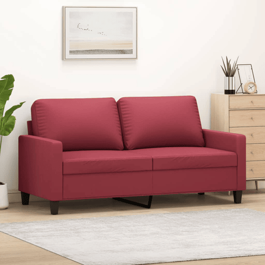 Sofá de 2 lugares - Sofá fixo 140 cm couro artificial vermelho tinto Sofá de 2 lugares - Sofá fixo 140 cm couro artificial vermelho tinto