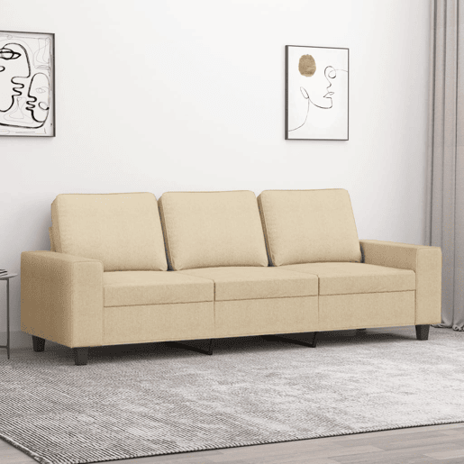 Sofá de 3 lugares - Sofá fixo tecido 180 cm cor creme Sofá de 3 lugares - Sofá fixo tecido 180 cm cor creme