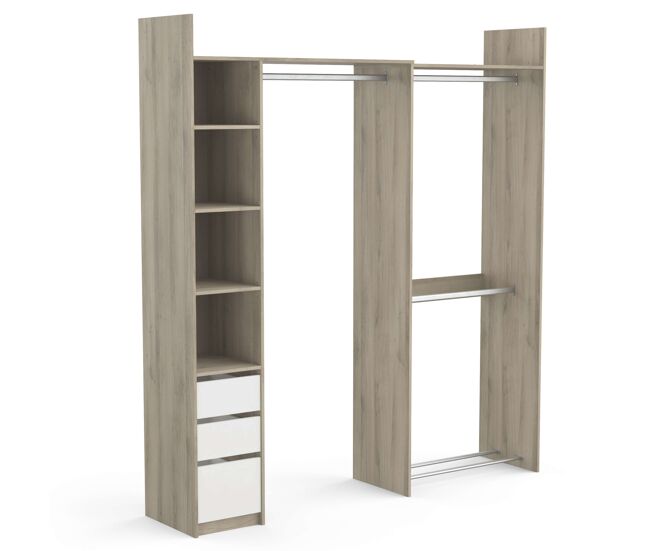 Vestidor abierto swing con 3 cajones en color roble y blanco