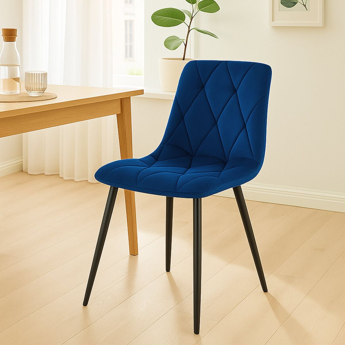 juego de 2 sillas de comedor clairton terciopelo azul oscuro 55x45x85 cm
