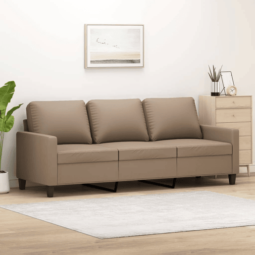Sofá de 3 lugares - Sofá fixo 180 cm couro artificial cor cappuccino Sofá de 3 lugares - Sofá fixo 180 cm couro artificial cor cappuccino