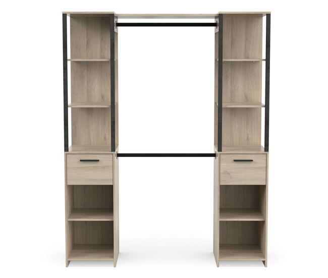 Vestidor gary 2 columnas estilo industrial armario abierto color roble kronberg y negro 160x200 cm