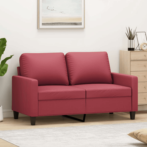 Sofá de 2 lugares - Sofá fixo 120 cm couro artificial vermelho tinto