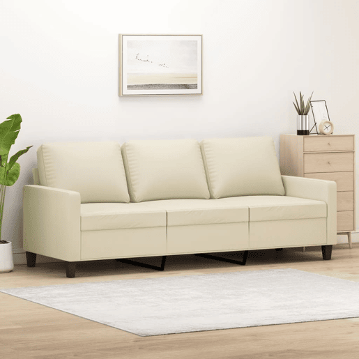 Sofá de 3 lugares - Sofá fixo 180 cm couro artificial cor creme