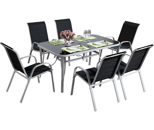 Conjunto de jardín mesa + 6 sillas de textileno "córdoba" - negro