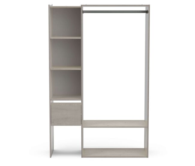 Flower vestidor en melamina, roble topanga, 119x183 cm, 1 cajón, 1 barra y 5 estantes - mueble de dormitorio
