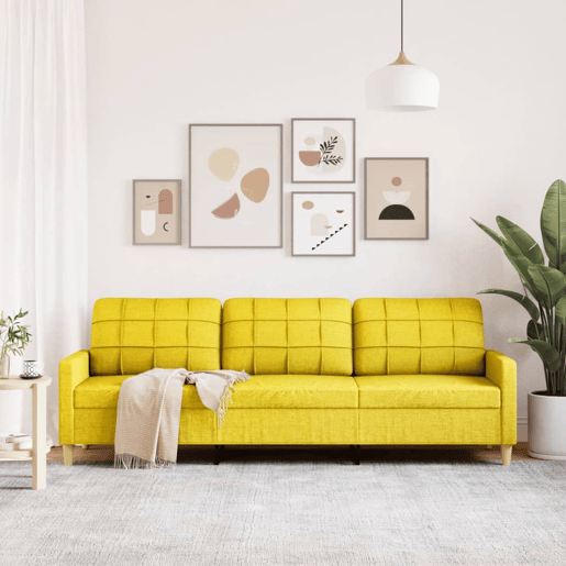 Sofá de 3 lugares - Sofá fixo 210 cm tecido amarelo-claro
