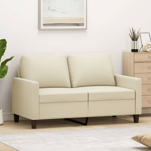 Sofá de 2 lugares - Sofá fixo 120 cm couro artificial cor creme Sofá de 2 lugares - Sofá fixo 120 cm couro artificial cor creme