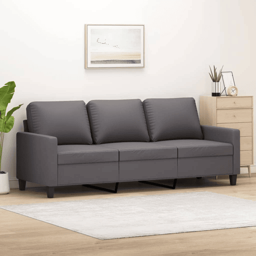Sofá de 3 lugares - Sofá fixo 180 cm couro artificial cinza Sofá de 3 lugares - Sofá fixo 180 cm couro artificial cinza