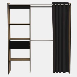 Guarda-roupa extensível com 2 barras de suspensão, prateleiras e gaveta 187x168x50 cm