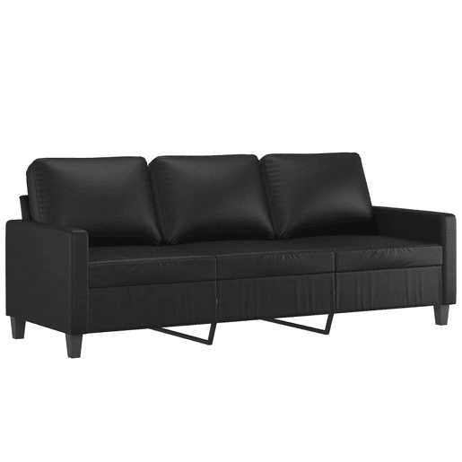Sofá de 3 lugares - Sofá fixo 180 cm couro artificial preto Sofá de 3 lugares - Sofá fixo 180 cm couro artificial preto