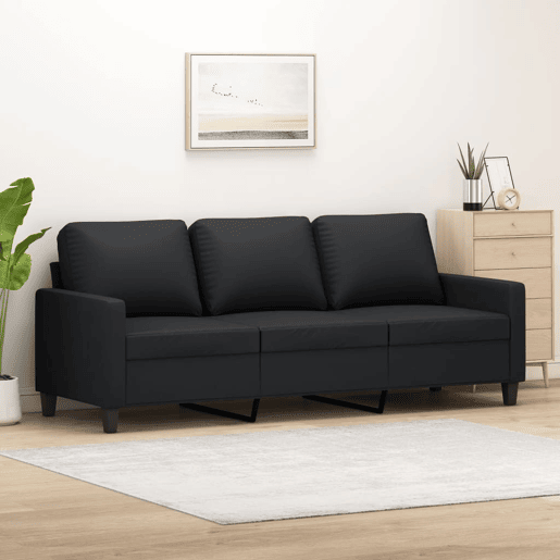 Sofá de 3 lugares - Sofá fixo 180 cm couro artificial preto Sofá de 3 lugares - Sofá fixo 180 cm couro artificial preto