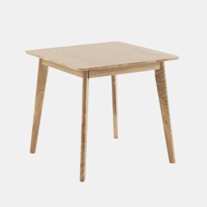 Mesa quadrada 80x80 com pés em madeira de hevea e tampo folheado em carvalho