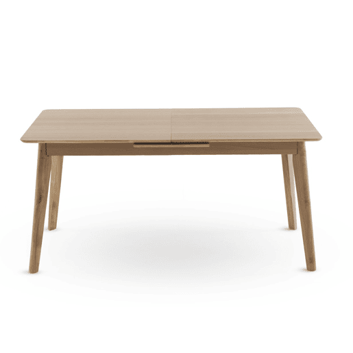Mesa extensível 160200x90 com pés em madeira de hevea e tampo folheado em carvalho