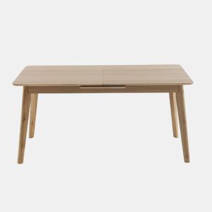 Mesa extensível 160200x90 com pés em madeira de hevea e tampo folheado em carvalho