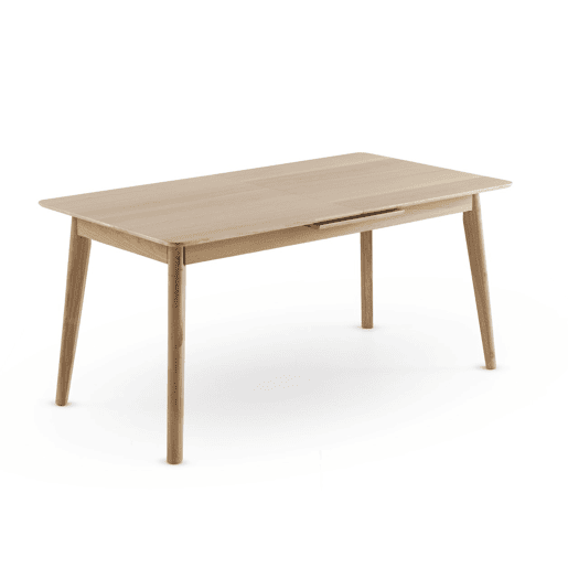 Mesa extensível 160200x90 com pés em madeira de hevea e tampo folheado em carvalho