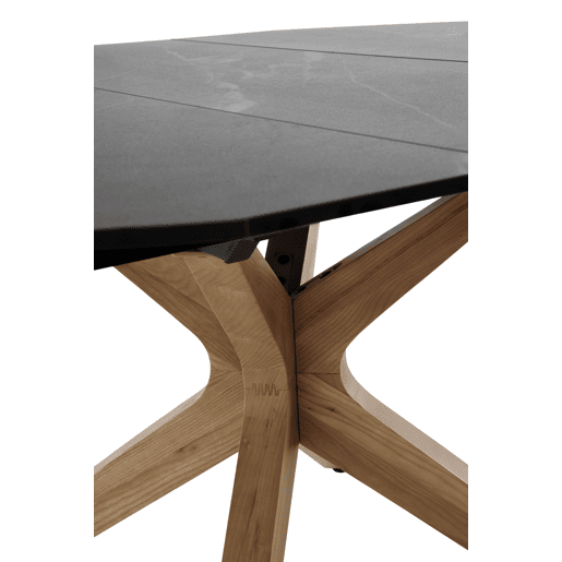 Mesa extensível 120160x90 com pés em carvalho e tampo em cerâmica preta