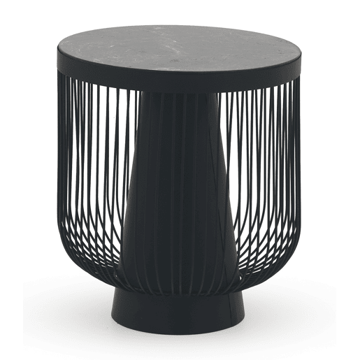 Mesa auxiliar de metal e mármore, cor preta