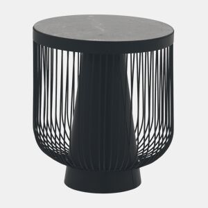 Mesa auxiliar de metal e mármore, cor preta