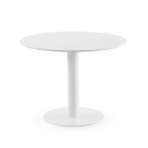 Mesa em melamina branca 100 de diâmetro, pé central metálico branco