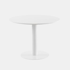 Mesa em melamina branca 100 de diâmetro, pé central metálico branco