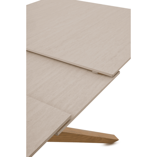 Mesa extensível 160200x90 com pés em carvalho e tampo em cerâmica travertino