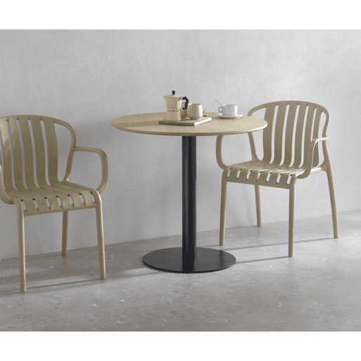 Mesa em melamina freixo 80 de diâmetro, pé central metálico preto