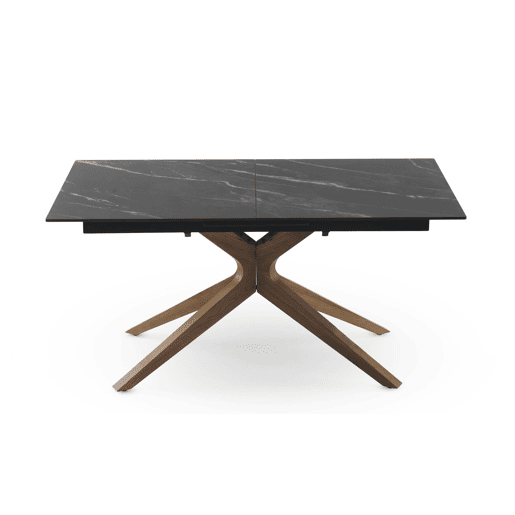 Mesa extensível 160200x90 com pés em carvalho e tampo em cerâmica preta